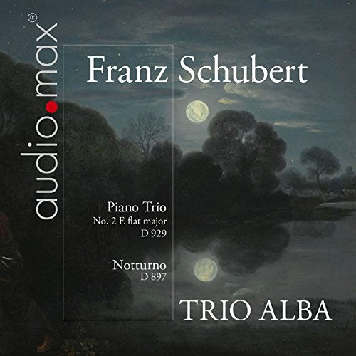 CD cover for Franz Schubert’s Piano Trio with a moonlit landscape.