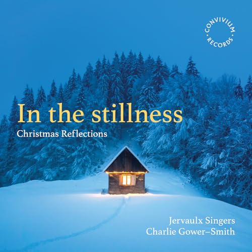 CD cover: snowy landscape with a small cabin and text “In the stillness”.