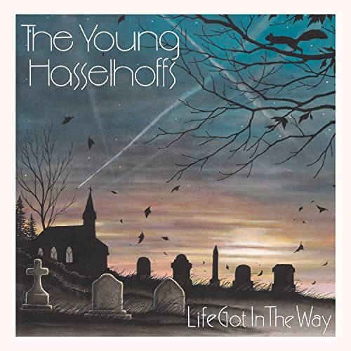CD cover for "The Young Hasselhoffs" with a graveyard and silhouetted birds.