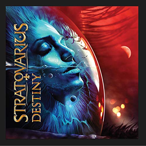 Stratovarius “Destiny” vinyl album cover featuring a blue-toned face in water.