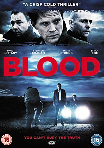 DVD cover for the thriller "Blood" featuring three men and a crime scene.