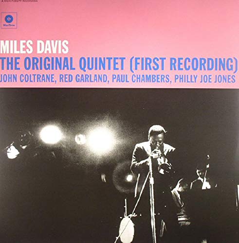 Miles Davis and jazz quintet performing on stage, vinyl record cover.