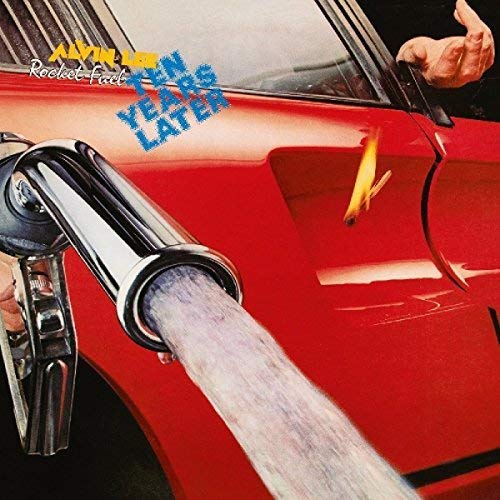 Red car with a fuel nozzle, album cover for Alvin Lee.