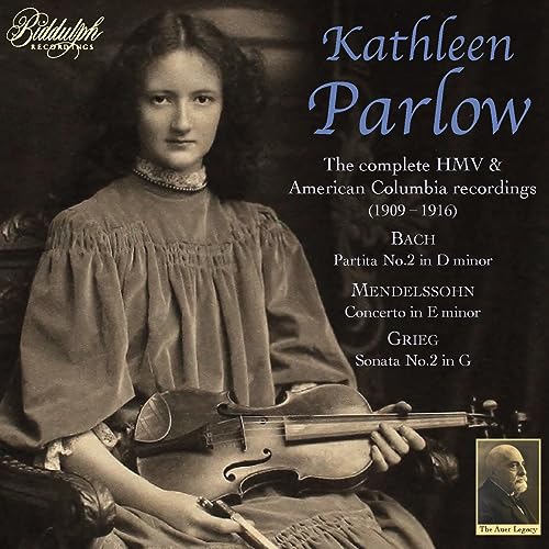 CD cover featuring a young woman with a violin, circa 1909-1916.