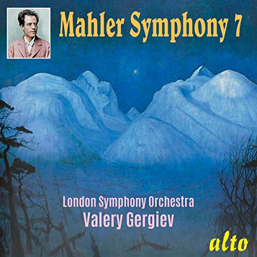 CD cover: portrait of Mahler, mountains, and orchestra details.