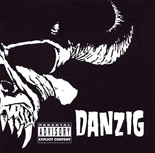 Black album cover with white image of snarling animal and parental advisory warning.