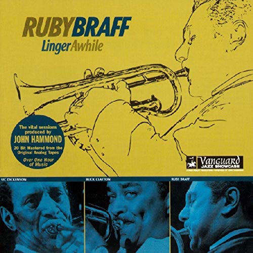 CD cover for Ruby Braff’s “Linger Awhile” featuring a trumpet illustration.