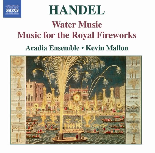 CD cover for Handel’s “Water Music” and “Royal Fireworks” with fireworks illustration.
