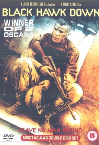 Black Hawk Down" DVD cover featuring a soldier with a rifle.