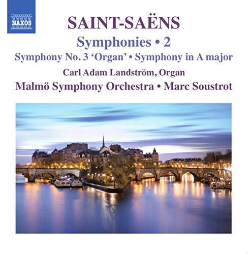 CD cover for Saint-Saëns symphonies with a cityscape image.