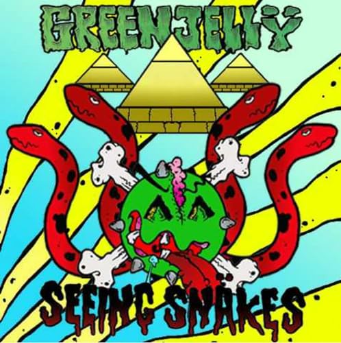 CD cover: Green and red cartoon snakes with pyramids and eyes.