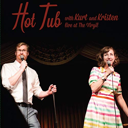 Kurt Braunohler and Kristen Schaal on stage with microphones.