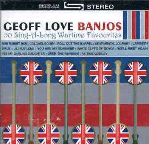 CD cover: "Geoff Love Banjos" with Union Jack banjo illustrations.