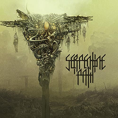 Dark, detailed album cover with organic, thorny sculpture and band name.