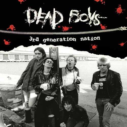 Dead Boys album cover: band photo with blood splatter and urban scene.