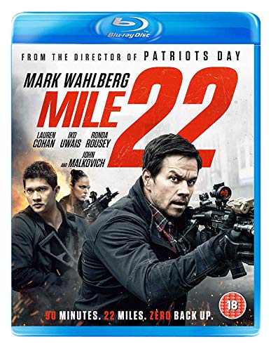 Mile 22" Blu-ray cover featuring Mark Wahlberg and co-stars in action poses.