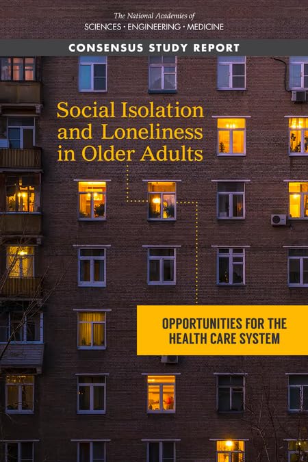 Report cover with building facade, illuminated windows, titled "Social Isolation and Loneliness.