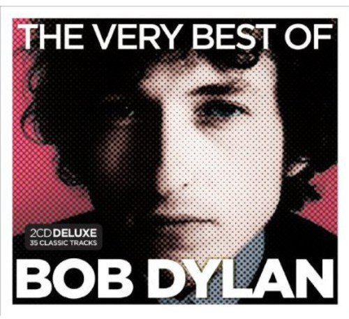Bob Dylan album cover featuring a halftone portrait of the artist on pink background.