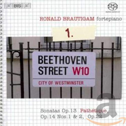 CD cover featuring a street sign for "Beethoven Street W10" and pianist Ronald Brautigam.