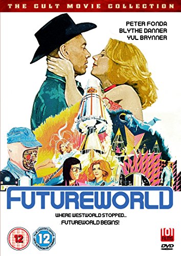 DVD cover art for Futureworld featuring a couple, a rocket, and sci-fi imagery.