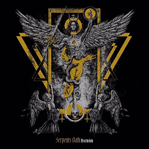 Black and gold album cover featuring a winged figure and ravens.