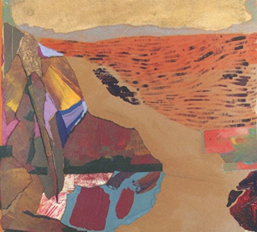 Abstract landscape painting with warm orange, brown, and red tones.