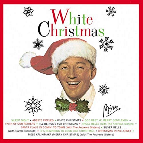 Bing Crosby's "White Christmas" CD cover with a Santa hat and snowflakes.