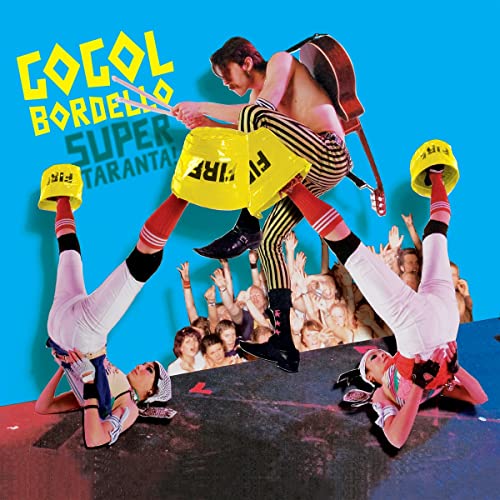 Album cover featuring musicians in white suits and yellow props.