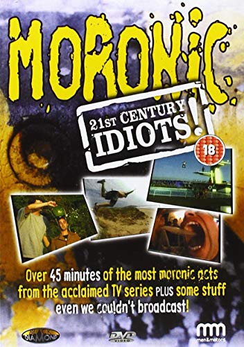 DVD cover for "Moronic 21st Century Idiots" featuring a large eye and comical images.