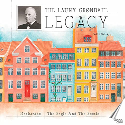 CD cover featuring a portrait and colorful Danish townscape illustration.
