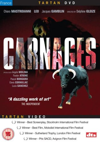 DVD cover for “Carnages” featuring a bull and blurred figures.