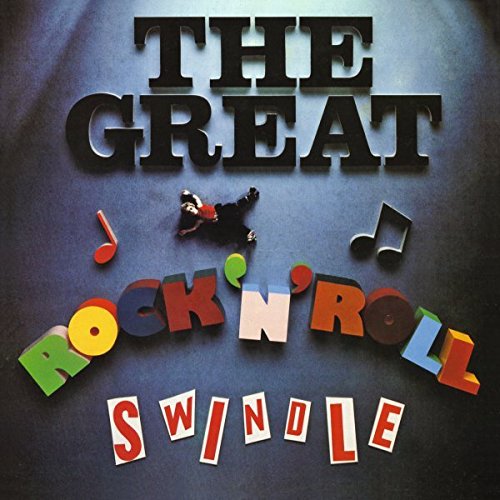 Album cover for The Great Rock 'n' Roll Swindle with colorful 3D lettering and music notes.