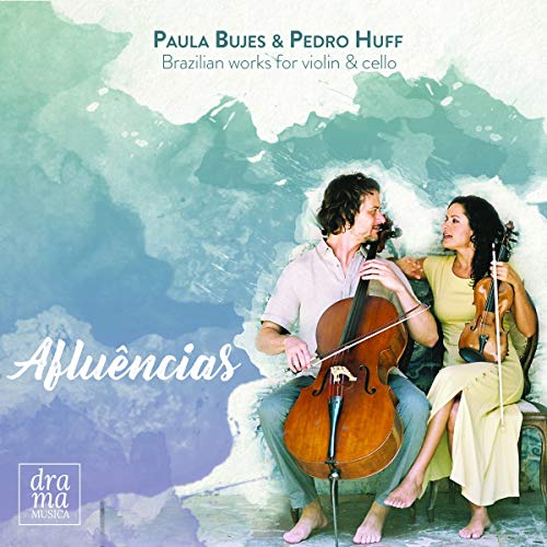 Musicians with cello and violin, against a watercolor-style blue background.