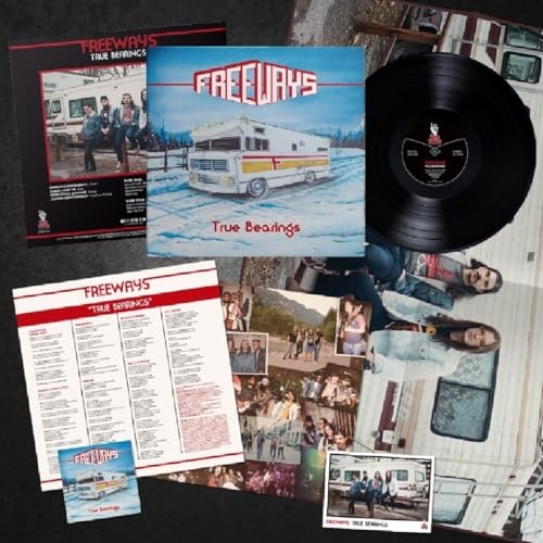 Freeways - True Bearings" vinyl record with album cover and insert.