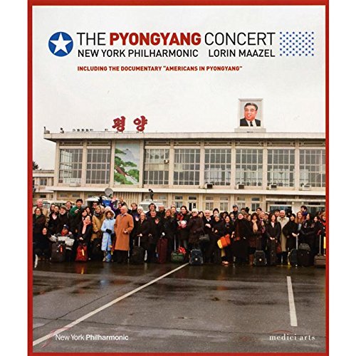 Blu-ray cover for "Americans In Pyongyang" featuring a concert scene in North Korea.