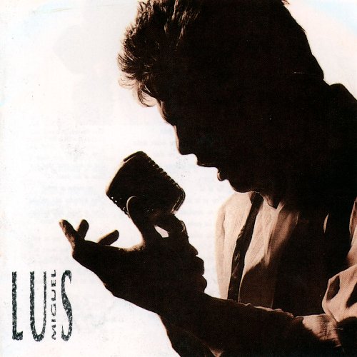 Silhouetted profile of Luis Miguel singing into a microphone, album cover.