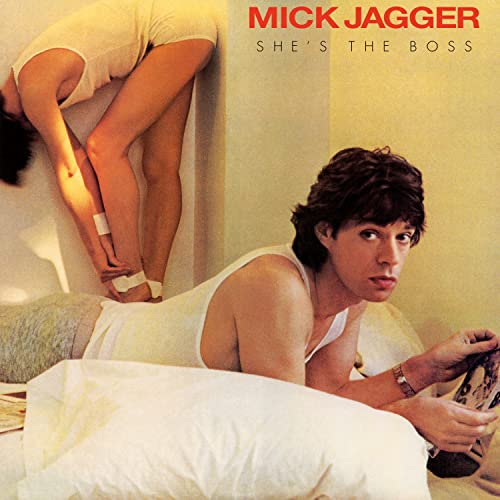 Mick Jagger album cover, "She's The Boss," featuring a man and woman.