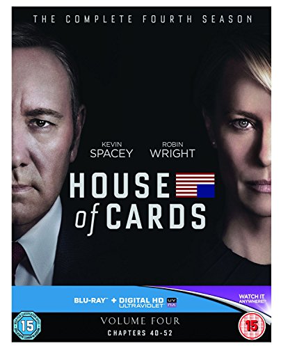 House of Cards Season 4 Blu-ray cover featuring Kevin Spacey and Robin Wright.