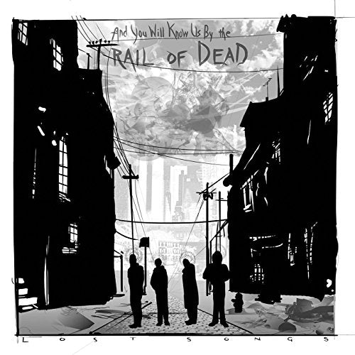 Black and white album cover depicting a street scene with silhouetted figures.