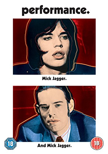 Performance" DVD cover featuring Mick Jagger and James Fox in split portraits.