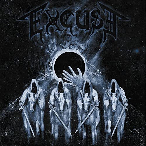 Dark album cover with hooded figures, a black hole, and the band name "EXCUSE".