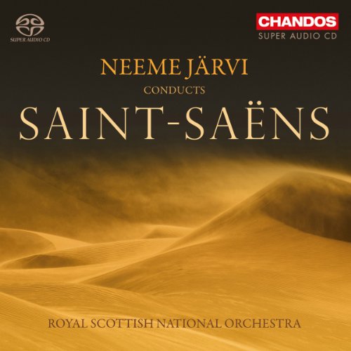 CD cover for Saint-Saëns conducted by Neeme Järvi, desert landscape.
