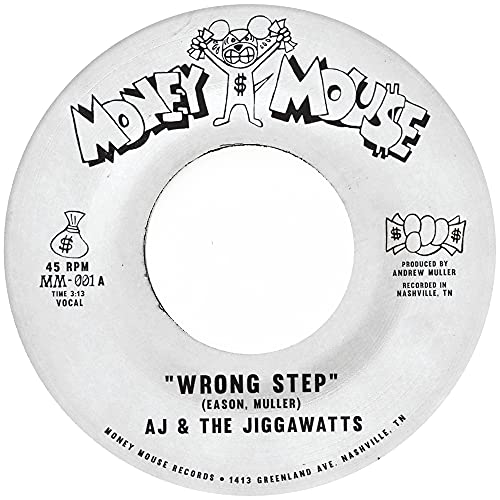 Vinyl record label for Aj & The Jiggawatts’ “Wrong Step” single.