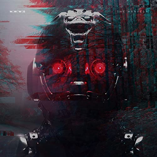 Album cover featuring a robotic face with glowing red eyes in a forest.