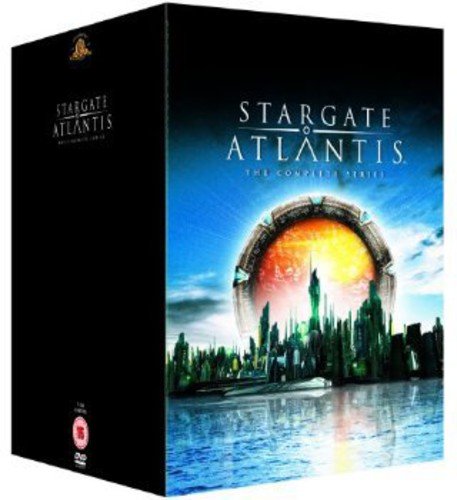 Stargate Atlantis The Complete Series DVD box set showing a stargate and futuristic city.