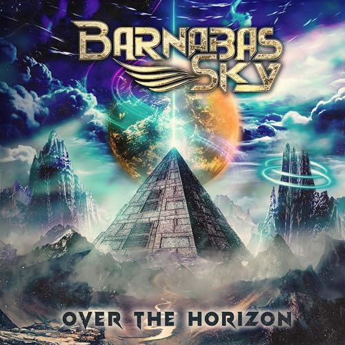 Album cover: pyramid landscape with glowing planet and dramatic sky.