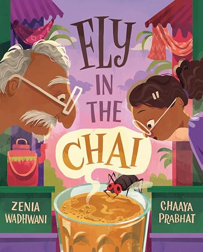 Book cover: two people looking at a fly in a glass of chai.