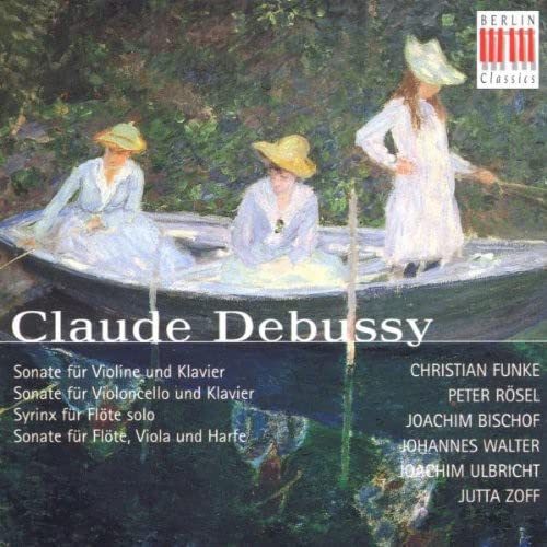 CD cover: Impressionist painting of women in a boat, “Claude Debussy” text.