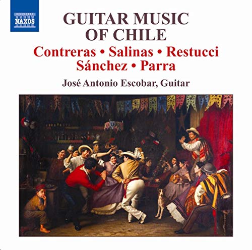 CD cover featuring text Guitar Music of Chile above a painting of a celebration.