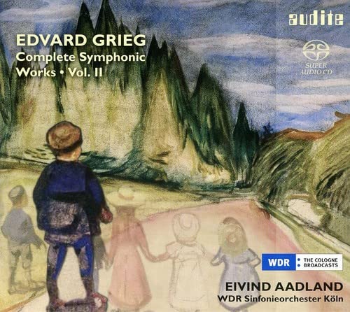 CD cover for Edvard Grieg’s symphonic works, featuring children in a landscape.